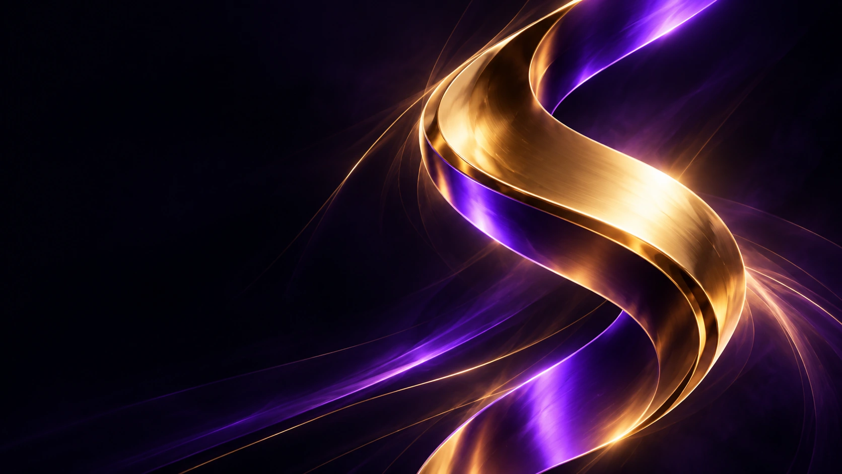 A luminous, flowing gold ribbon with violet reflections and light trails